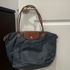 Longchamp Le Pliage Large nylon shoulder tote blue/gray